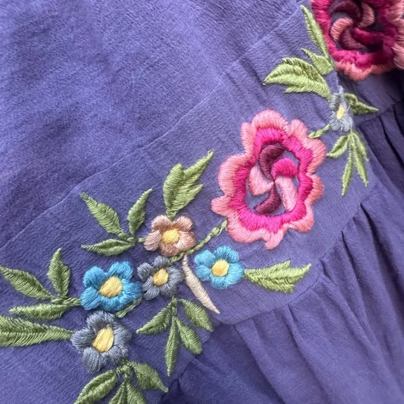 Chasing Unicorns Gorgeous Purple Bohemian Maxi Dress w Embroidered Flowers